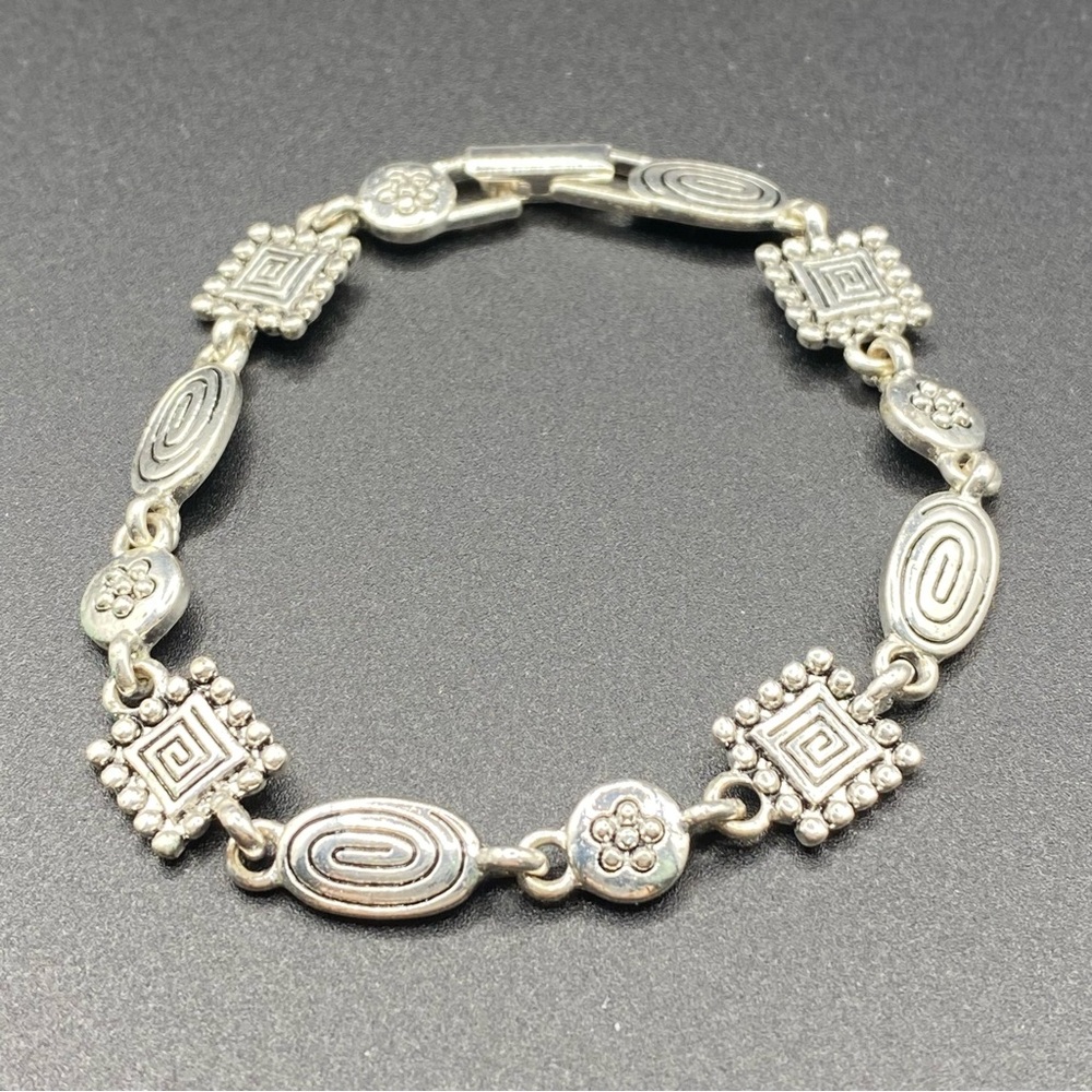 Vintage NAPIER Intricate Silver Patterned Geometric Doodle Link Bracelet